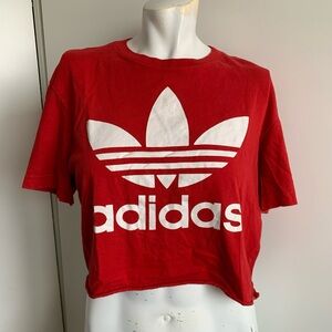 Adidas *RETRO* cutoff red short sleeve cropped T-shirt size medium